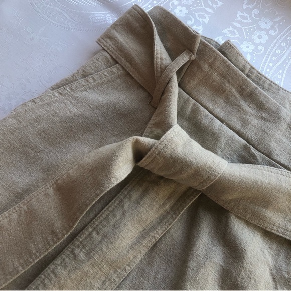 Daisy Grace Women’s Size M High-Waisted Khaki Linen Skirt Belted Large Buttons - Picture 13 of 16